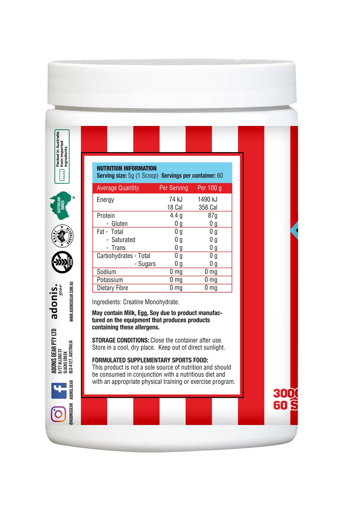 Adonis Pure Creatine Monohydrate 300g nutrition