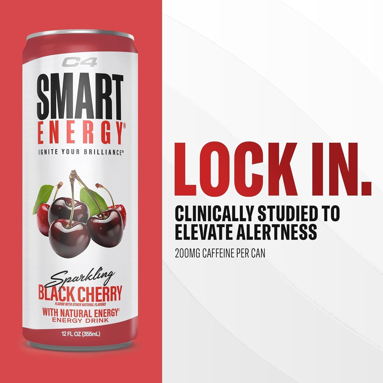 C4 Smart Black Cherry Flavoured Carbonated Sparkling Energy Drink 355 ml