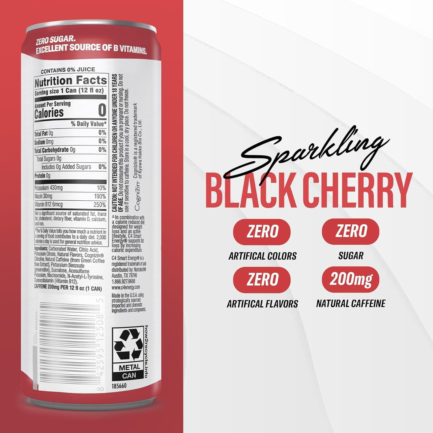 C4 Smart Black Cherry Flavoured Carbonated Sparkling Energy Drink 355 ml