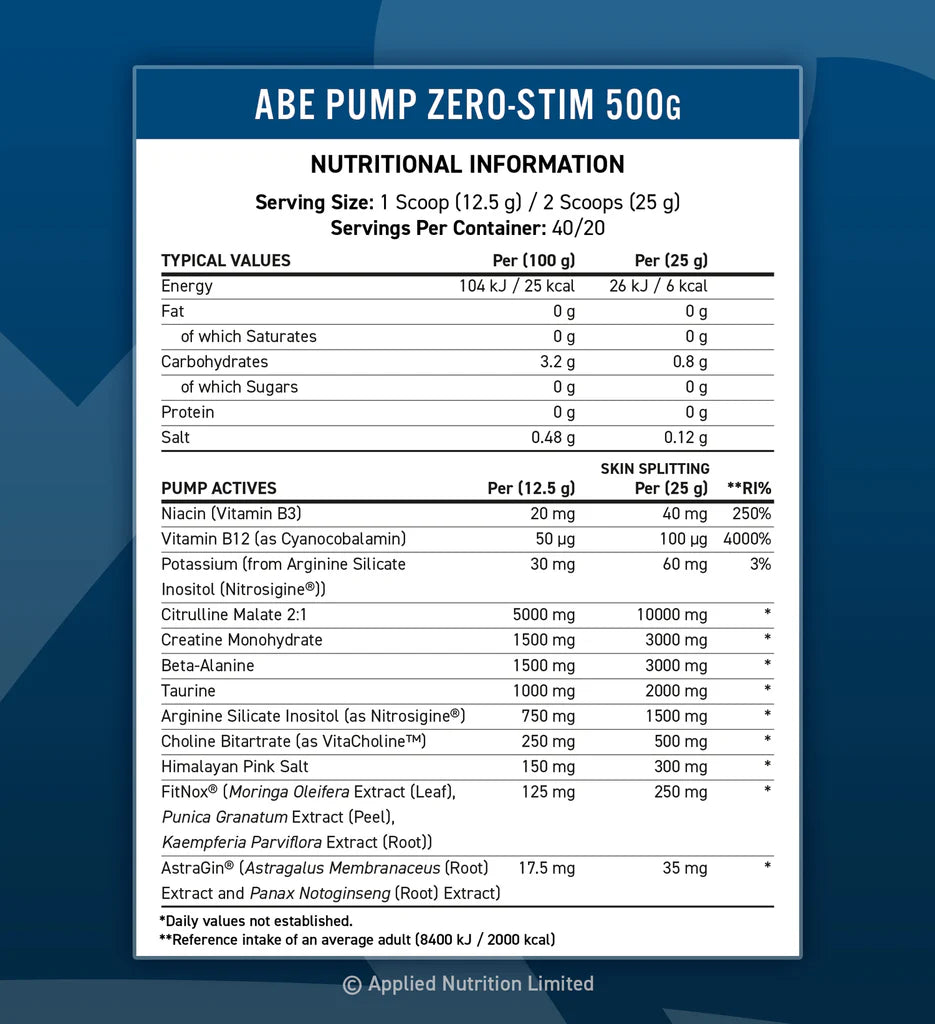 ABE Pump - Zero Stim Pre-Workout by APPLIED NUTRITION