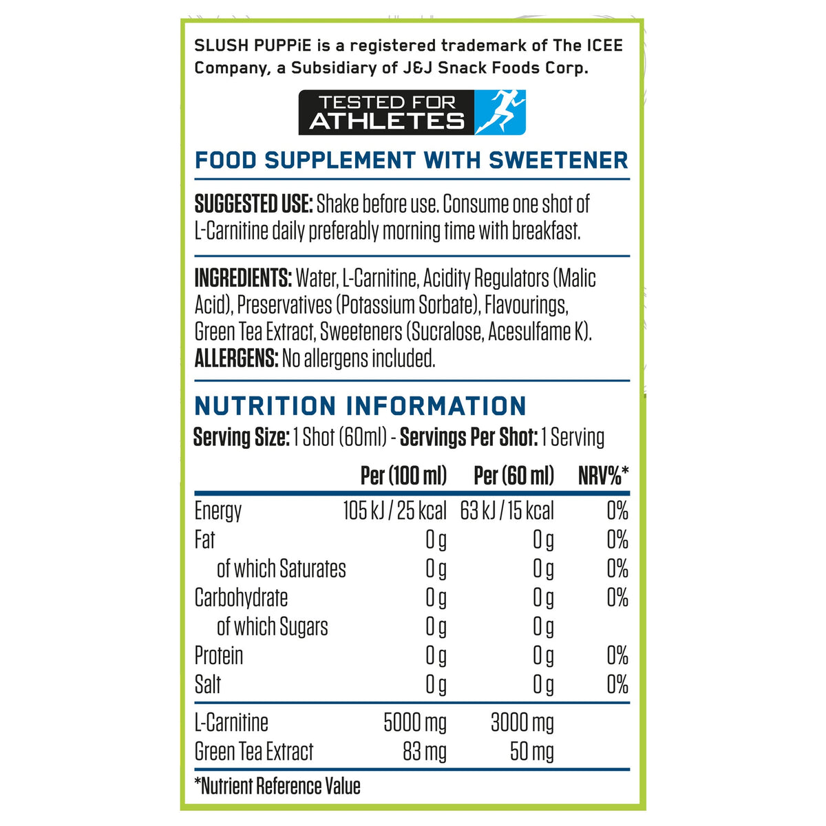 Nutrition Facts - L-Carnitine Shot 60ml
