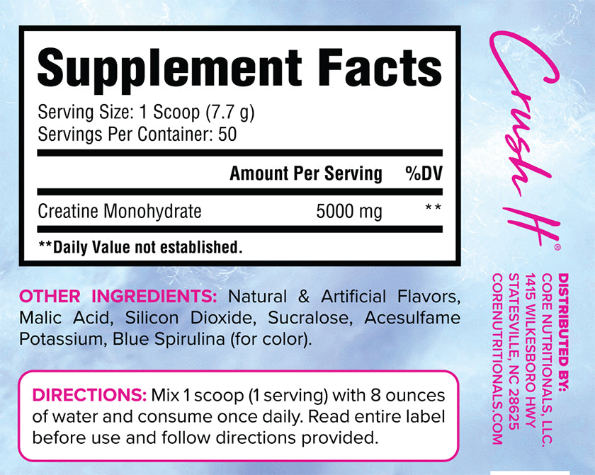 Nutrition Facts - CORE NUTRITION FUN SWEETS FLAVORED CREATINE Monohydrate 5g