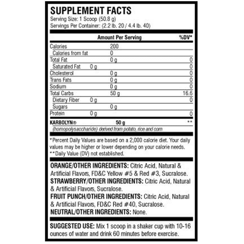 Nutrition Facts - Karbolyn Fuel 4.4lb