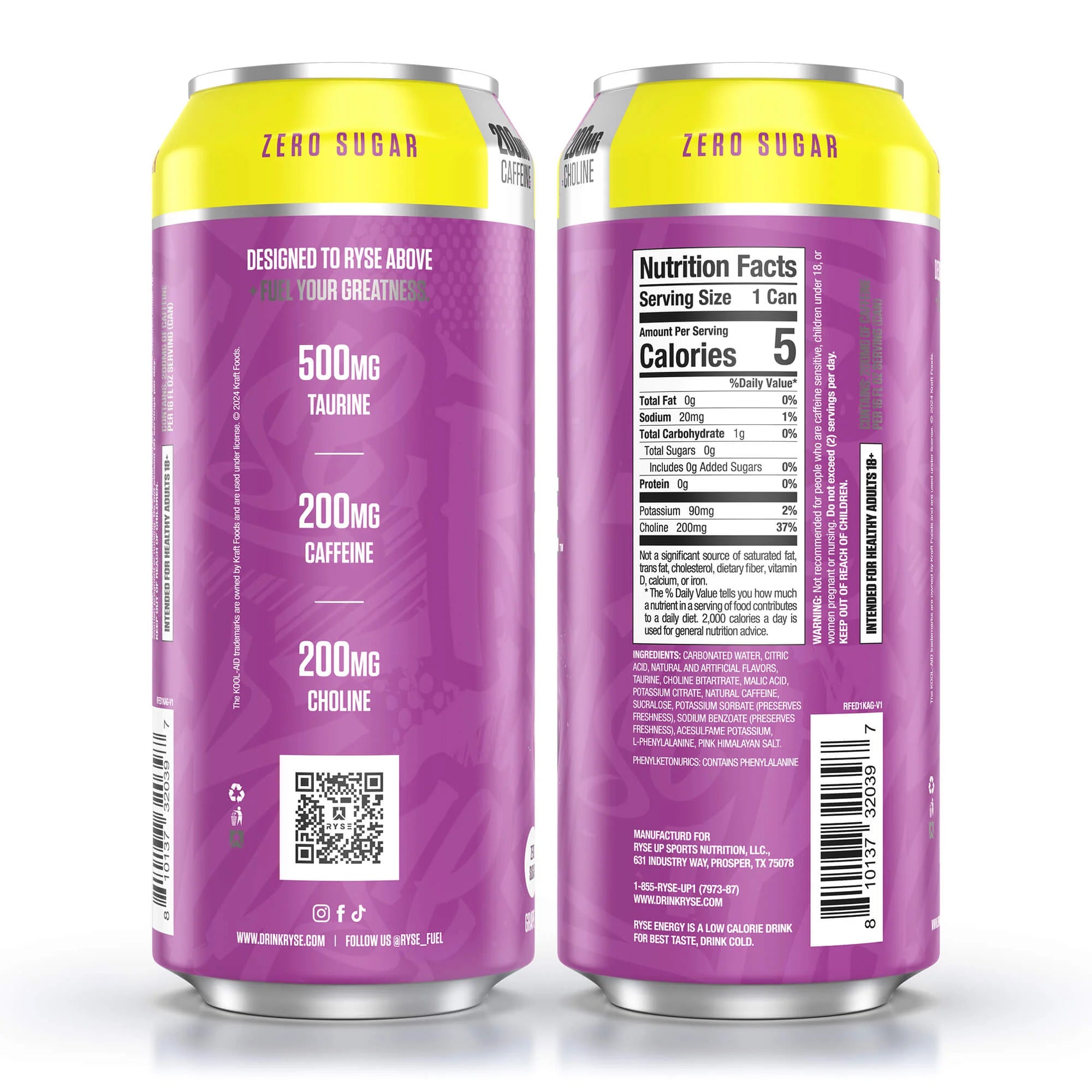 RYSE Fuel Zero Sugar Kool-Aid Grape Energy Drink 16oz by RYSE