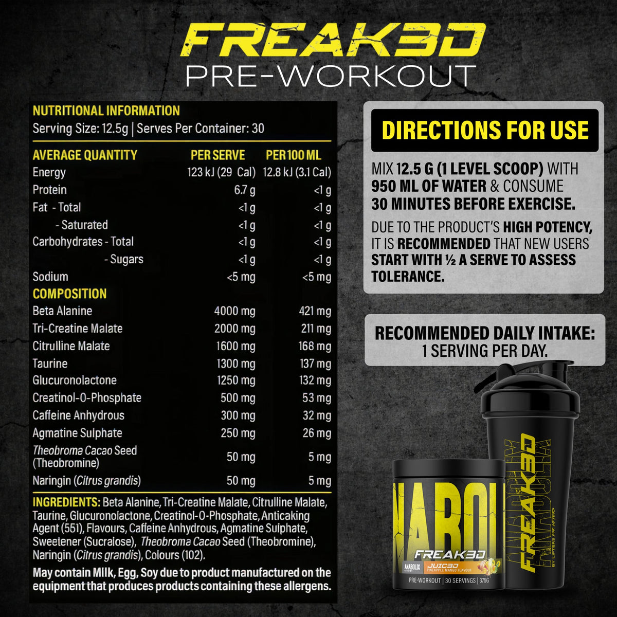 Nutrition Facts - Freak3d Pre-Workout by Anabolix Nutrition