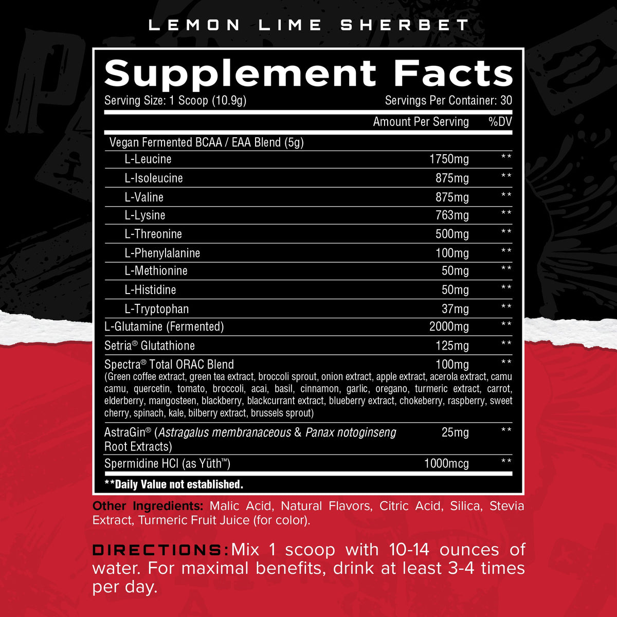 Longevity EAA Lemon Lime - Supplement Facts القيم الغذائية