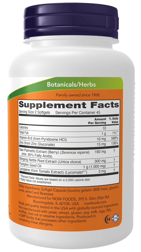 NOW Foods Prostate Support Softgels With Saw Palmetto Lycopene Beta Sitosterol - Right Dose supplements