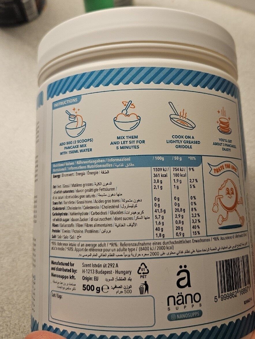 Nutrition Facts - Nano Supps Protein Pancake Mix