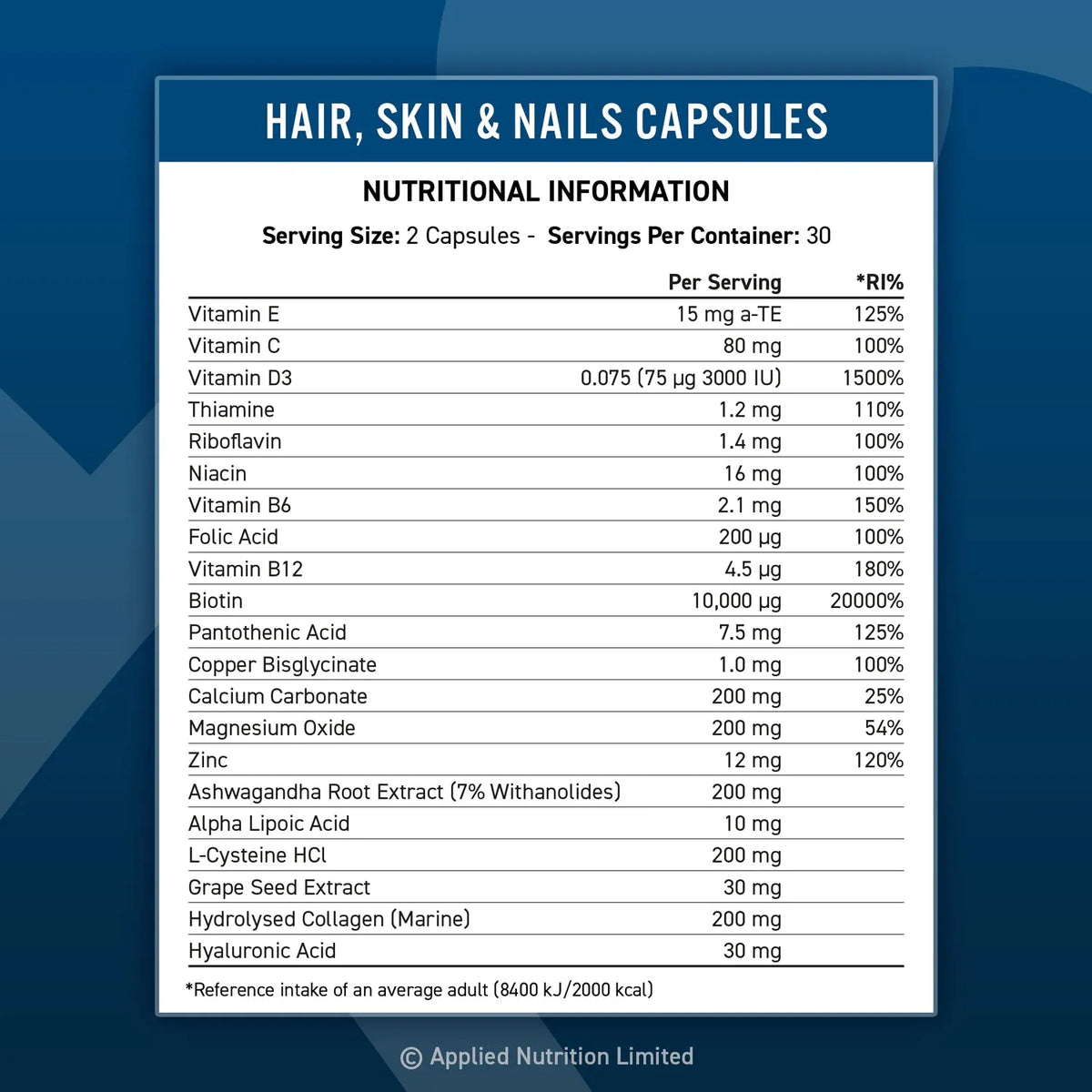 Nutrition Facts - Hair Skin Nails Biotin Supplement