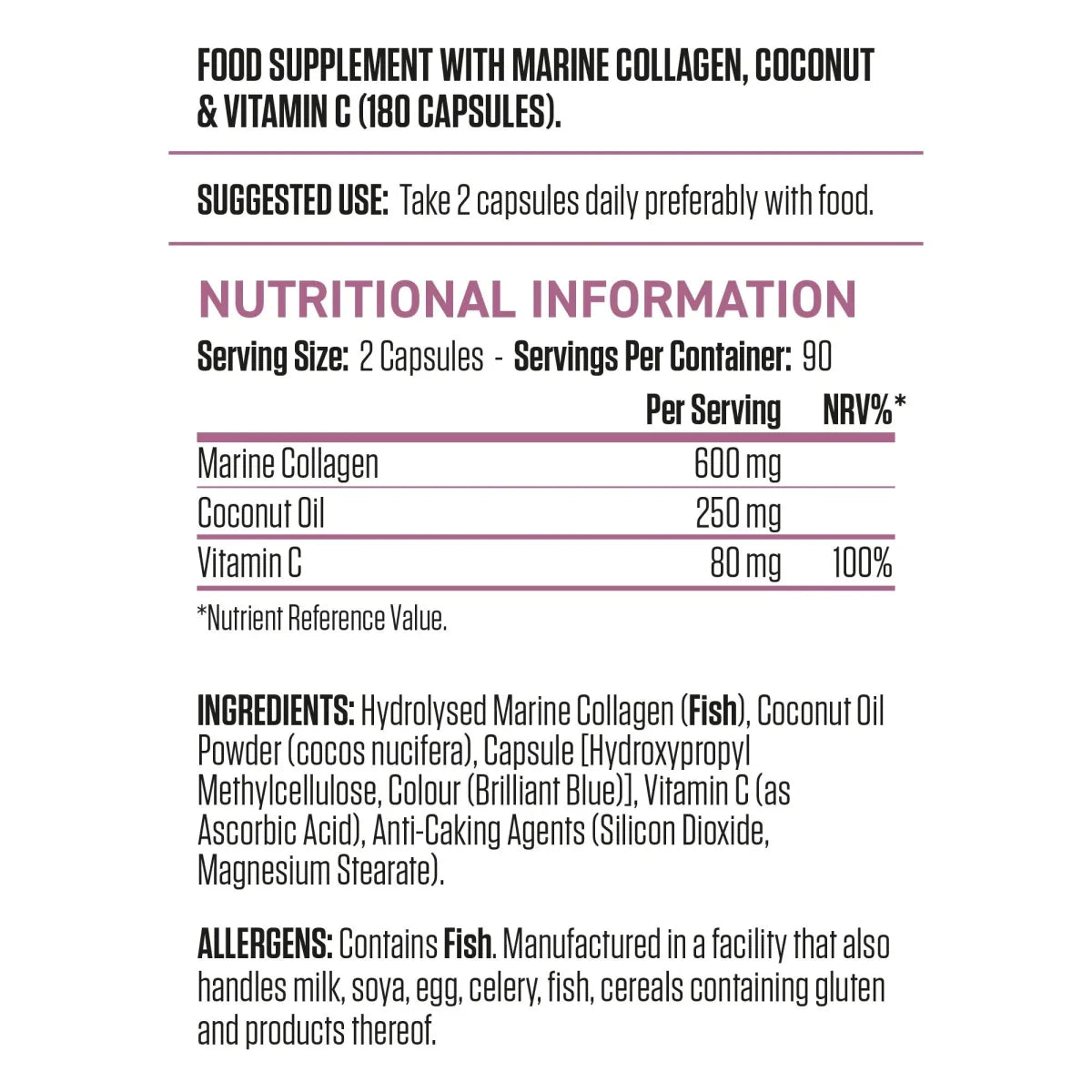 Collagen Coconut - Nutritional Information القيم الغذائية