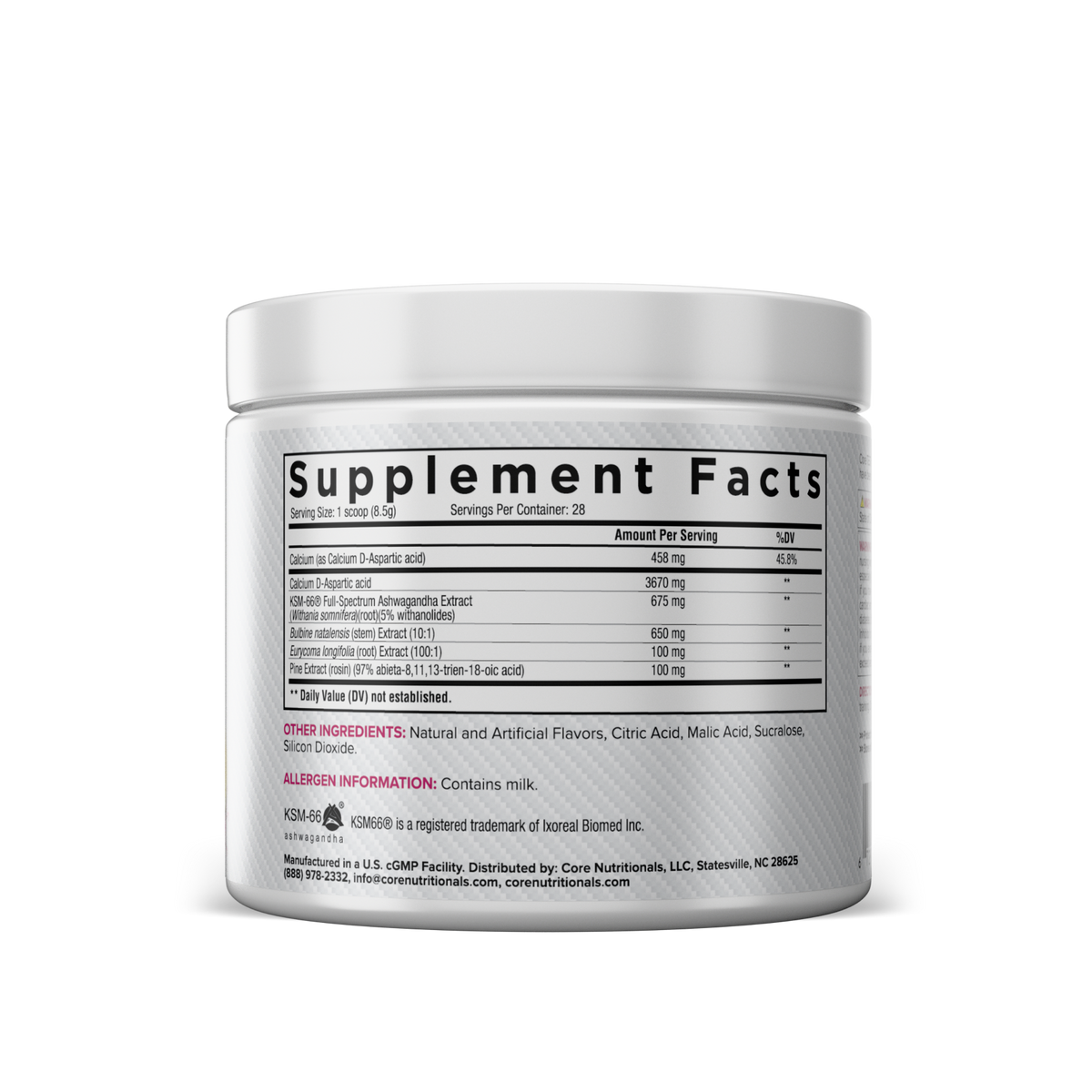 Core TEST - Supplement Facts القيم الغذائية