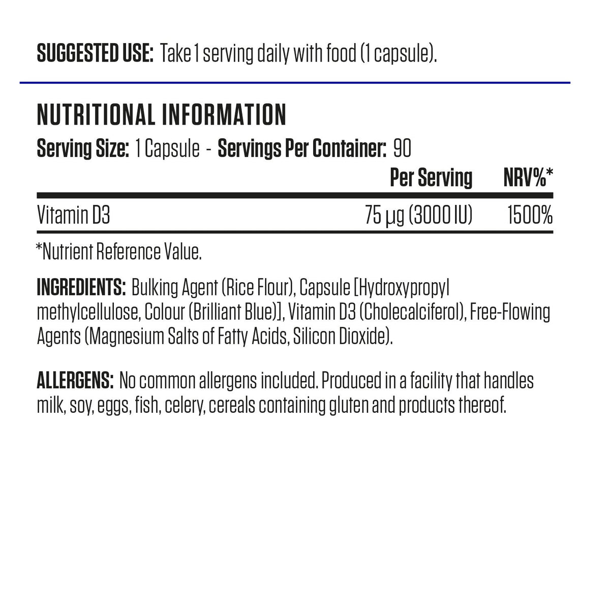 Nutrition Facts - Applied Nutrition Vitamin D3 90 Caps