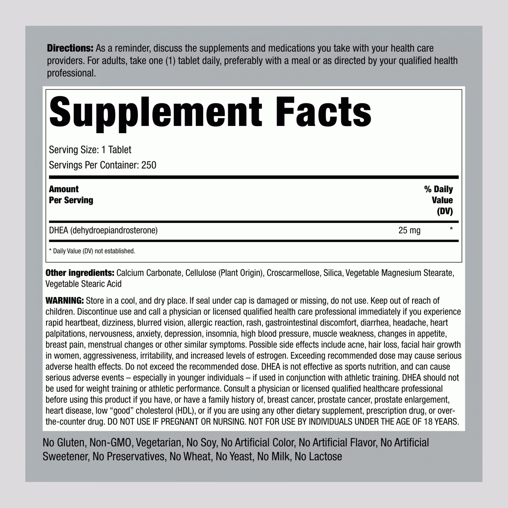 DHEA, 25 mg, 250 Tablets