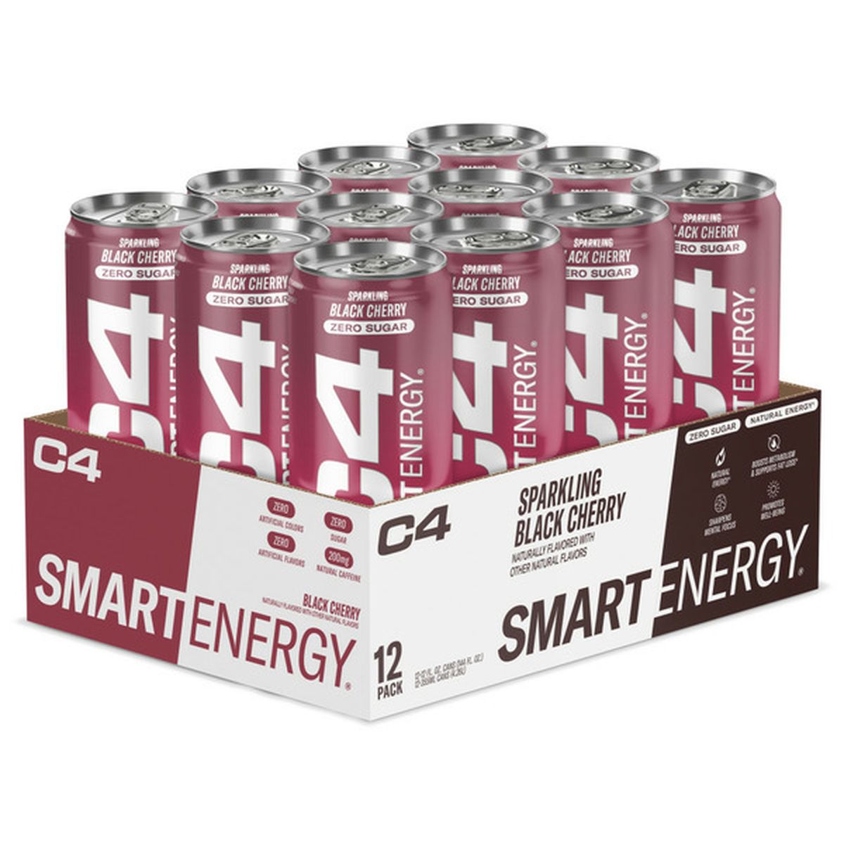 C4 Smart Black Cherry Flavoured Carbonated Sparkling Energy Drink 355 ml