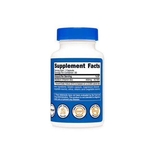 Nutricost Vitamin B2 Riboflavin Capsules Dietary Supplement For Energy Support - Right Dose supplements