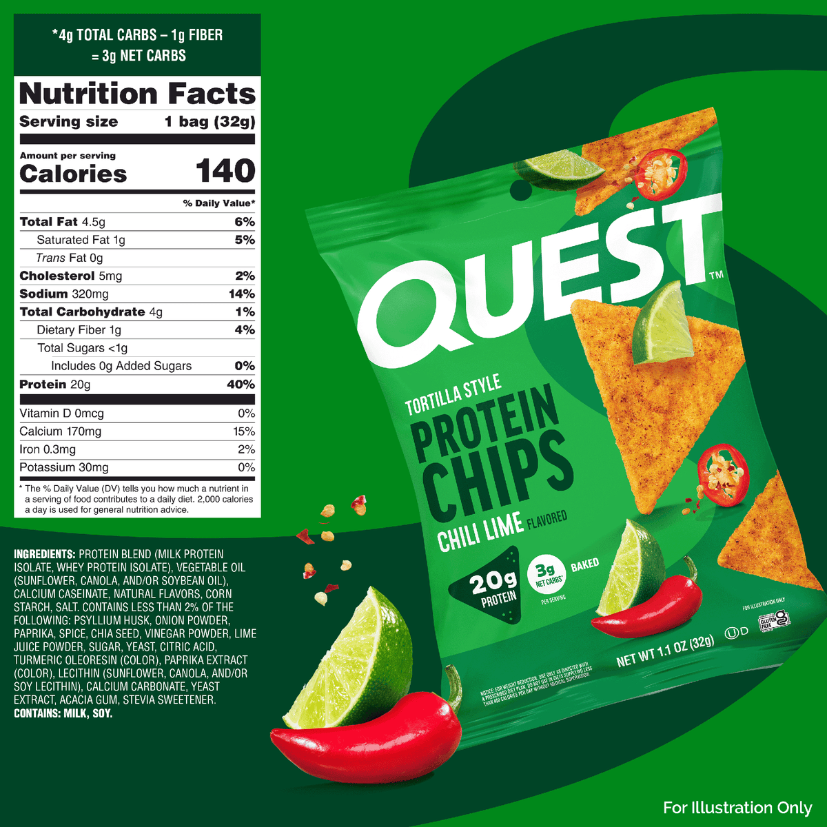 Quest Protein Chips Chili Lime - Nutrition Facts القيم الغذائية
