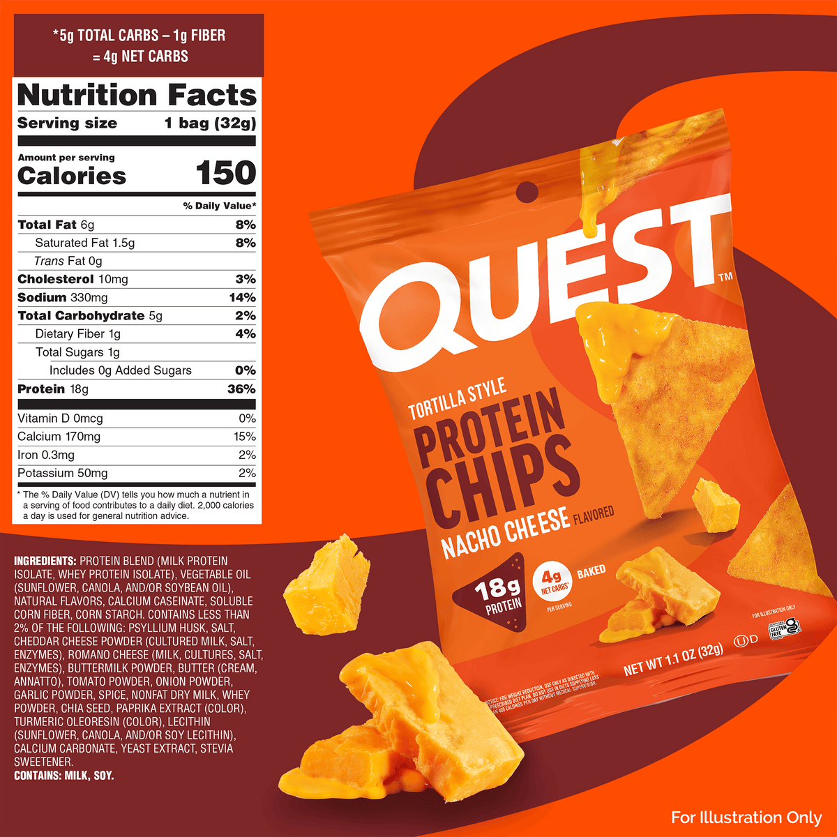 Quest Protein Chips Nacho Cheese - Nutrition Facts القيم الغذائية