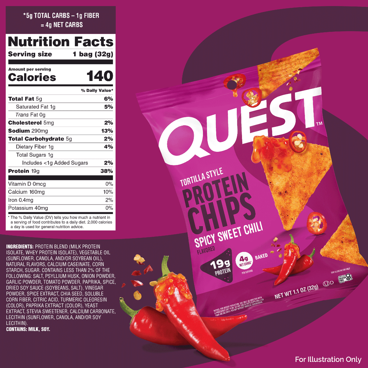 Quest Protein Chips Spicy Sweet Chili - Nutrition Facts القيم الغذائية