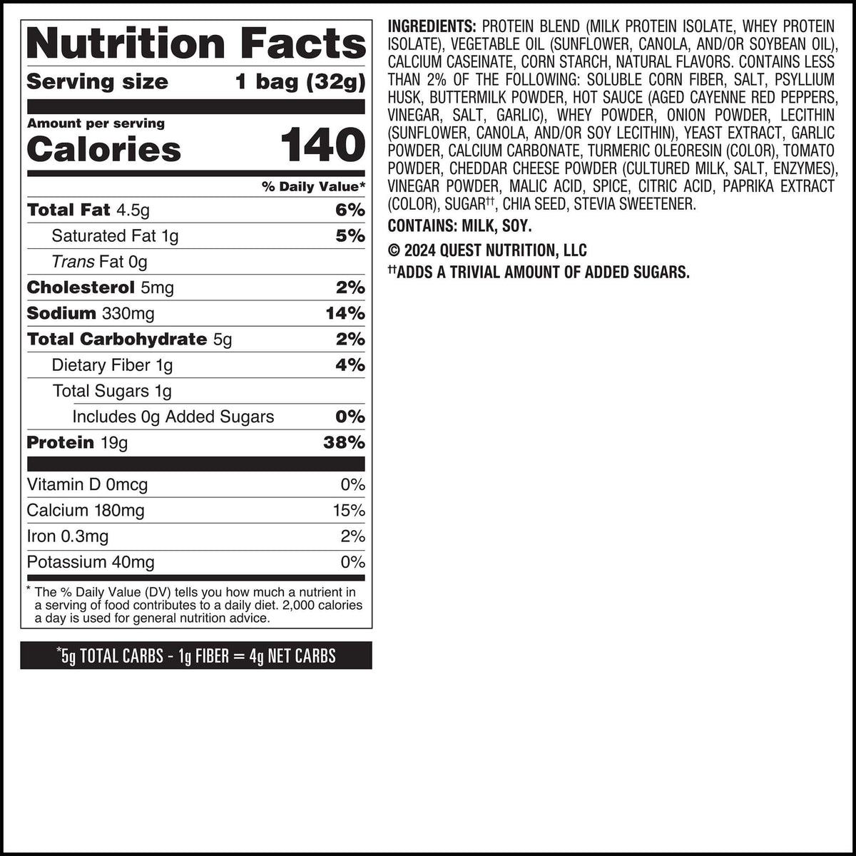 Quest Protein Chips Buffalo Ranch - Nutrition Facts القيم الغذائية